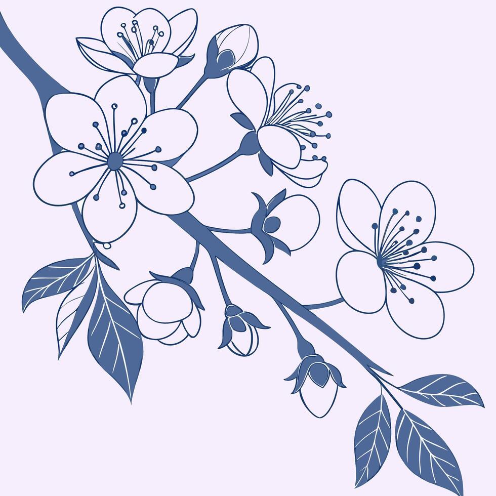 Graceful Blossom Branch with Tender Leaves vector