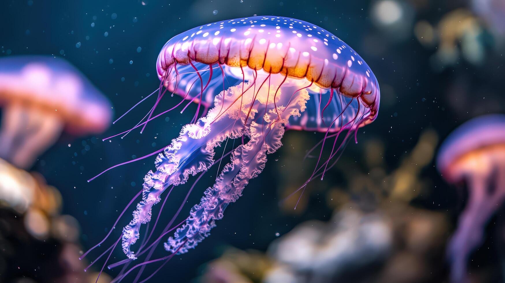 Light Violet Jellyfish Gracefully Floating in Clear Underwater Environment photo