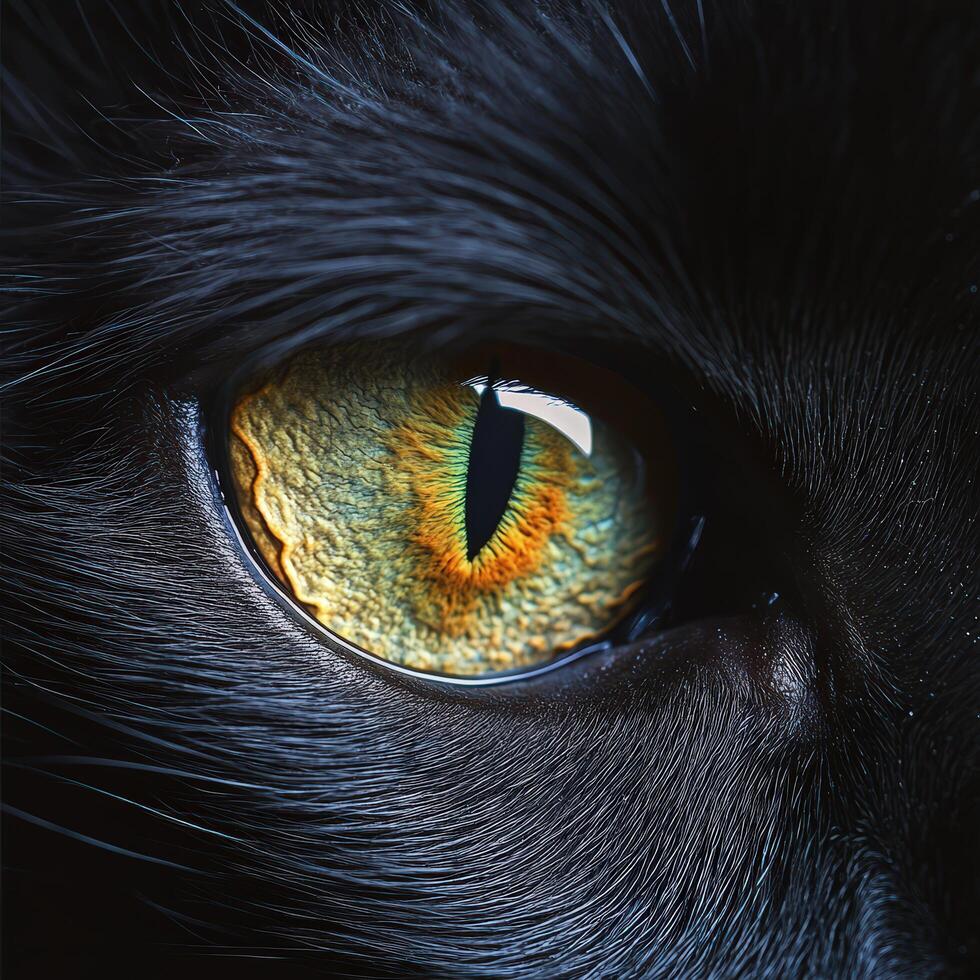 Close-up View of a Cat's Eye Showcasing Intricate Details With Vibrant Colors and Patterns photo