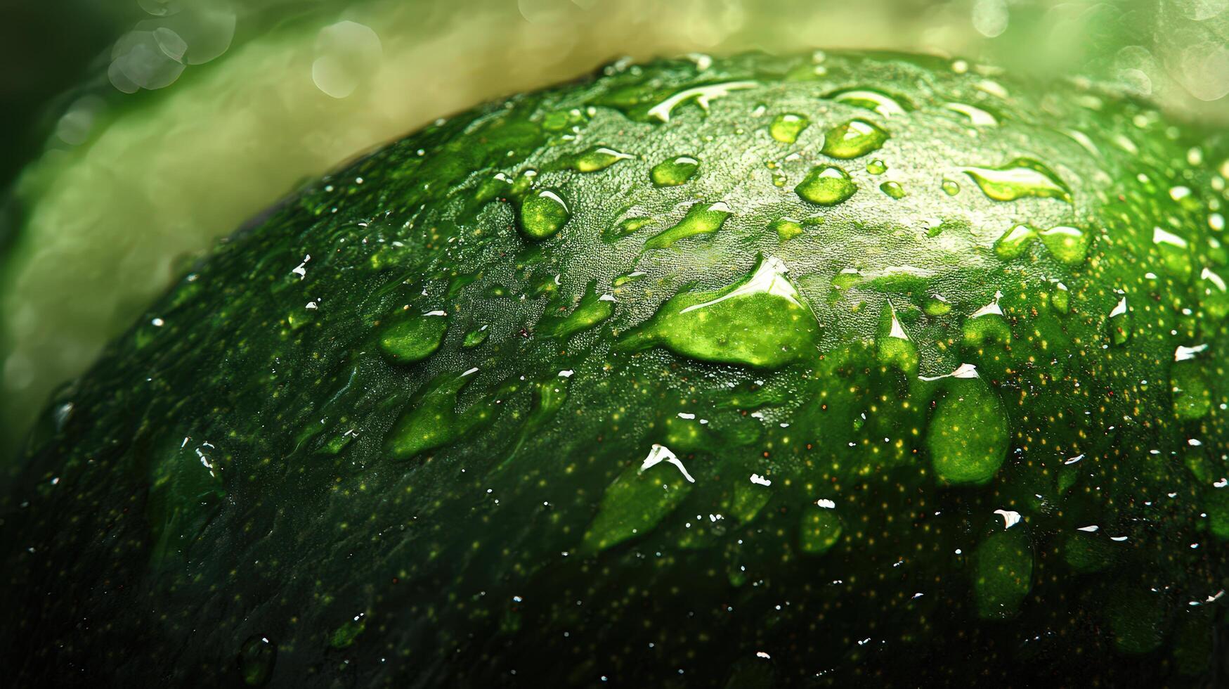 Bright Green Ripe Avocado Close up Showing Smooth Skin and Droplets of Water in a Vibrant Setting photo