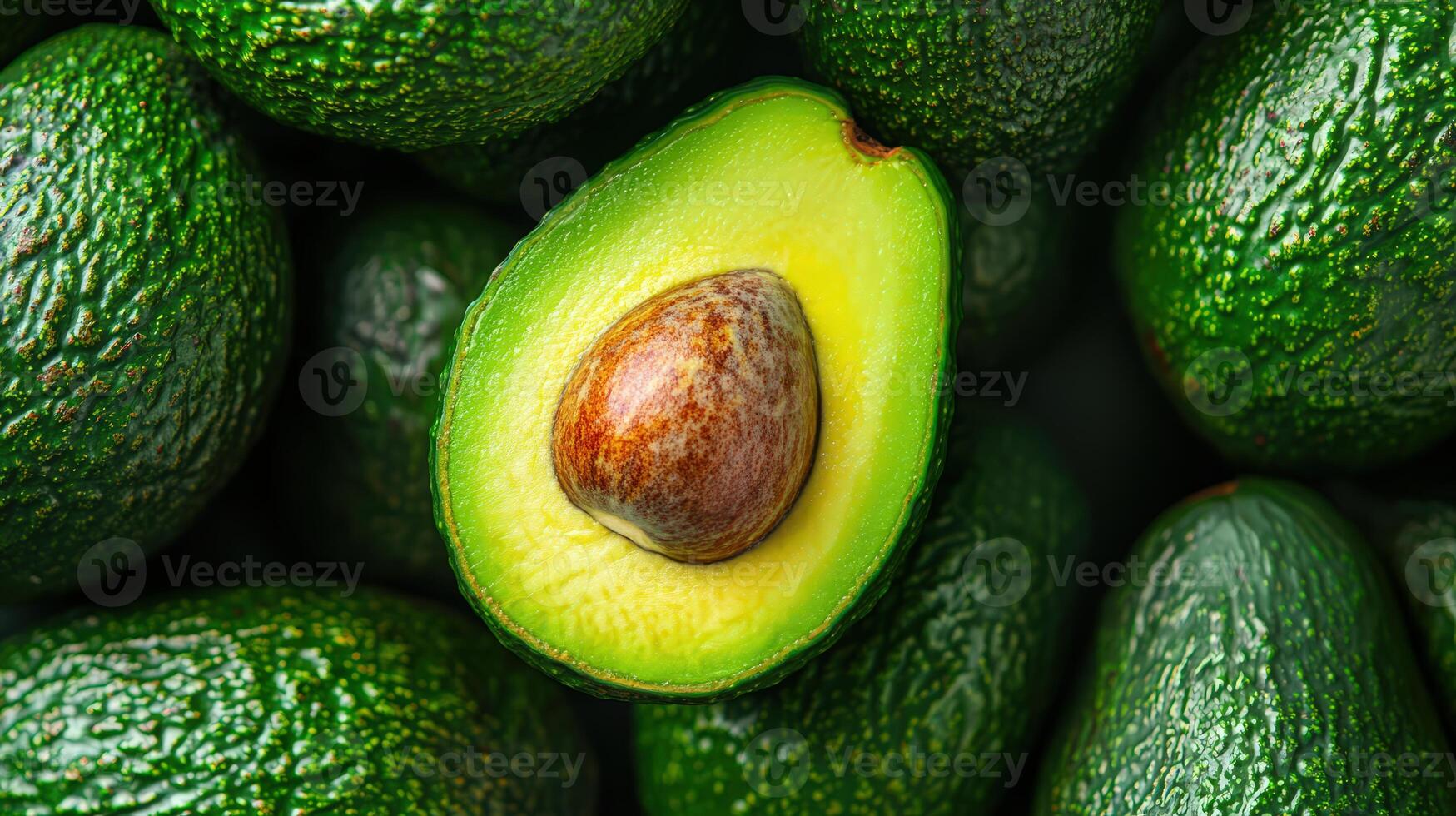 Close up View of Ripe, Green Avocado Showcasing a Smooth Skin and Rich Interior Color photo