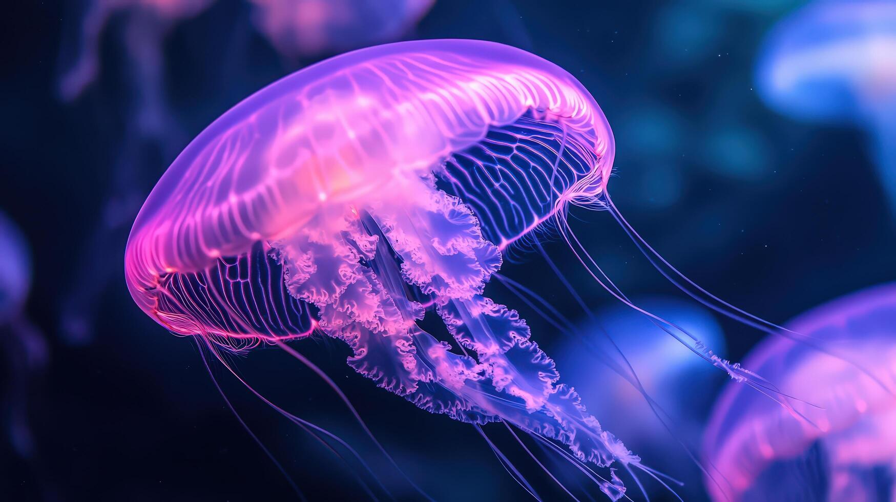 Light Violet Jellyfish Gracefully Floating Underwater in a Vibrant Ocean Environment photo