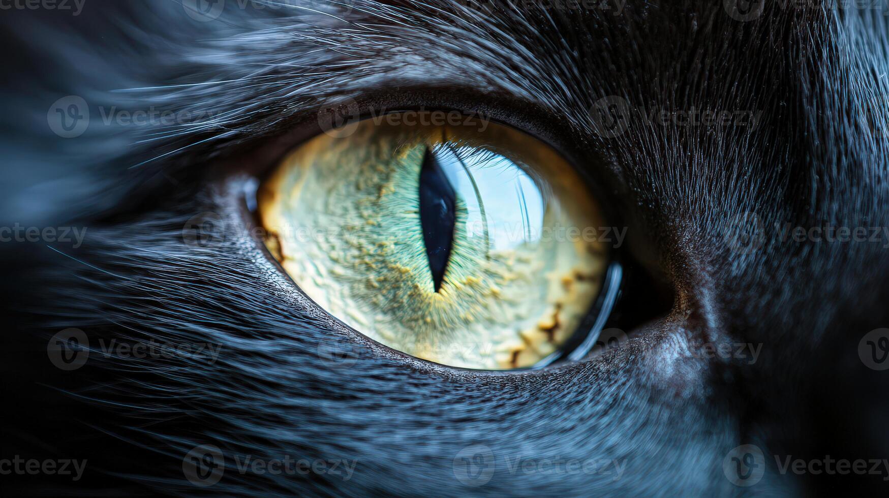 Close-up View of a Cat's Striking Green Eye Showcasing Intricate Details and Vibrant Colors photo