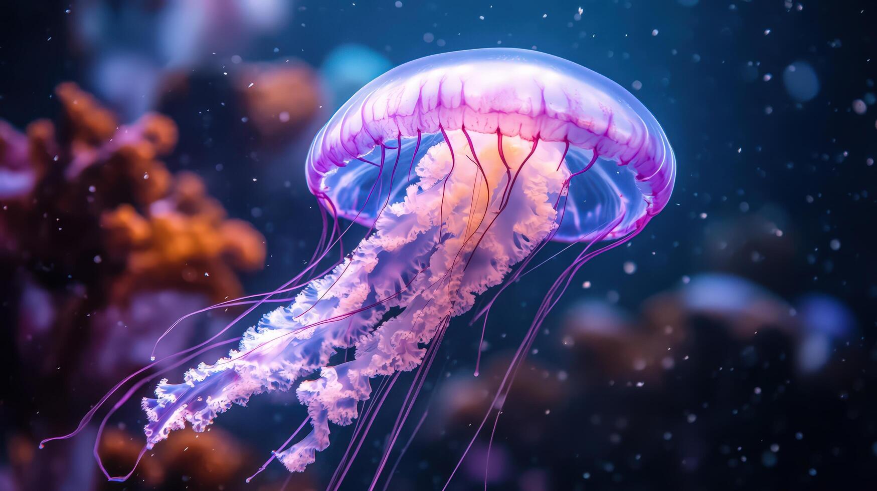 Light Violet Jellyfish Gracefully Moving Through Calm Underwater Environment photo