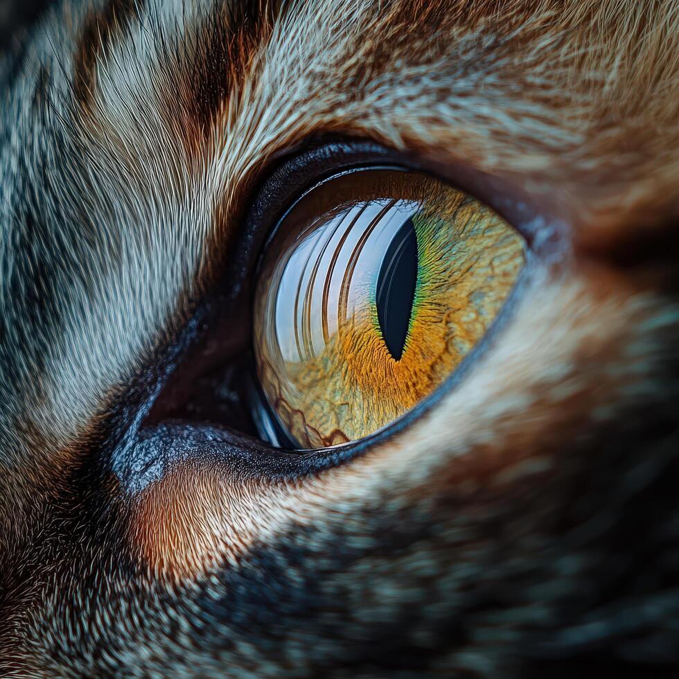 Close-up of a Cat Eye Showcasing Intricate Details and Vibrant Colors in Natural Light photo