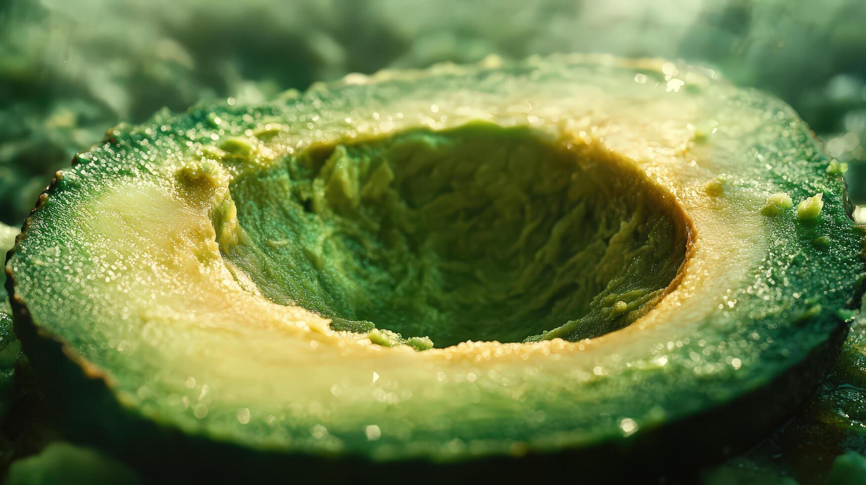 Close up of a Ripe Green Avocado Showcasing Its Textured Surface and Vibrant Inner Flesh photo