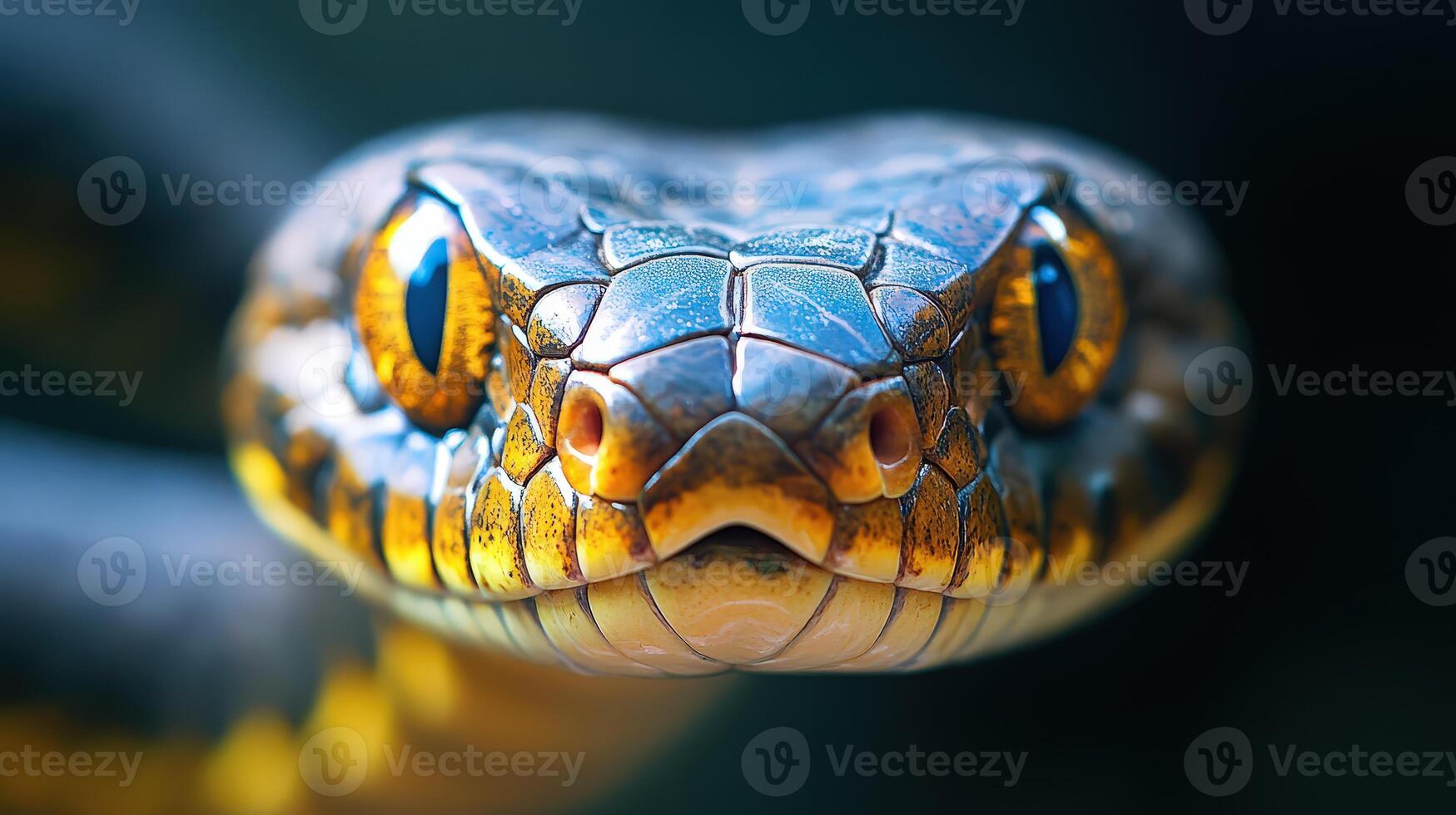 Close-up View of a Snake's Eye Highlighting Intricate Patterns and Vibrant Colors in Nature photo