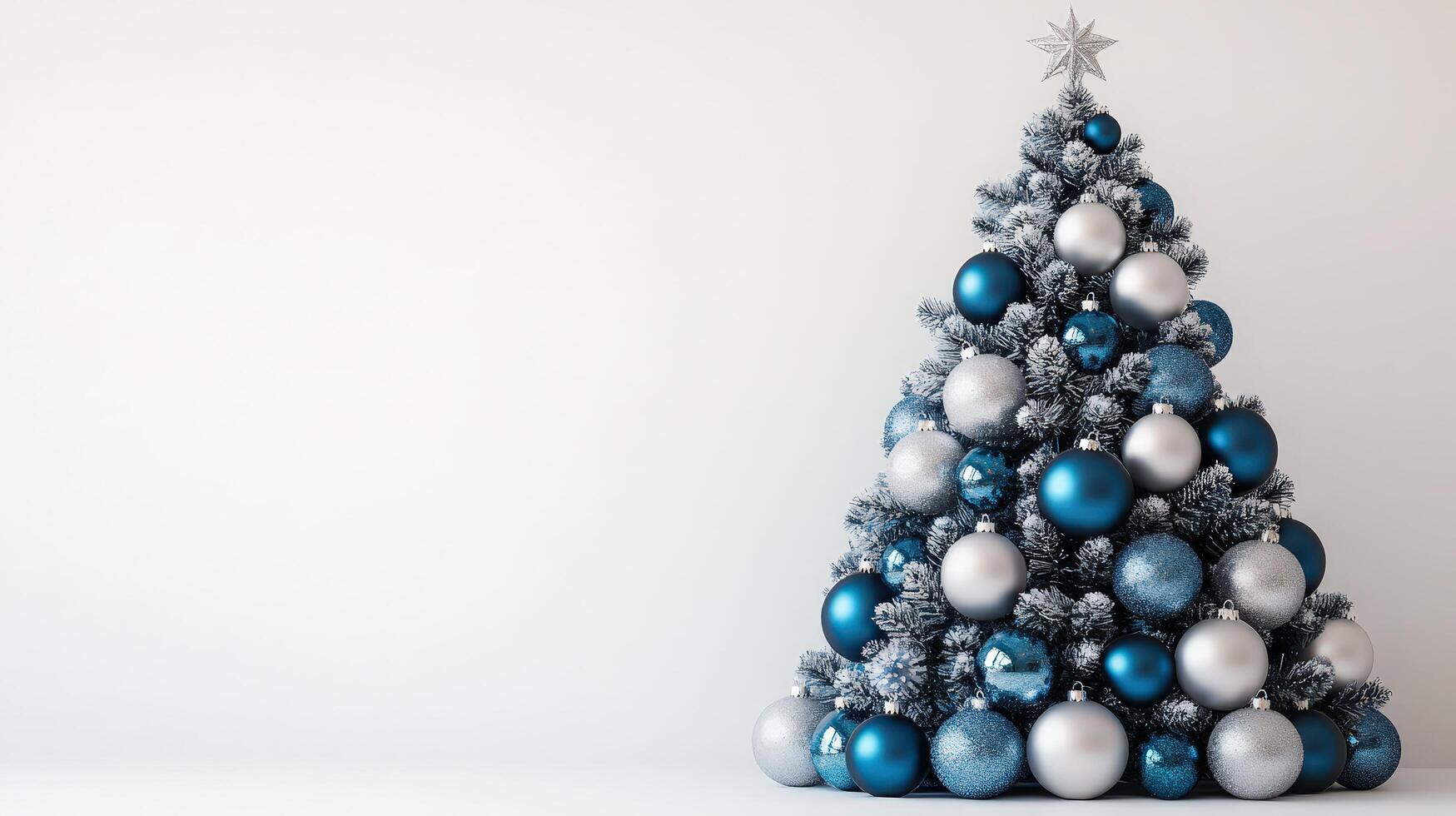 Beautiful Blue and Silver Christmas Tree Decorations on a White Background in High Resolution photo