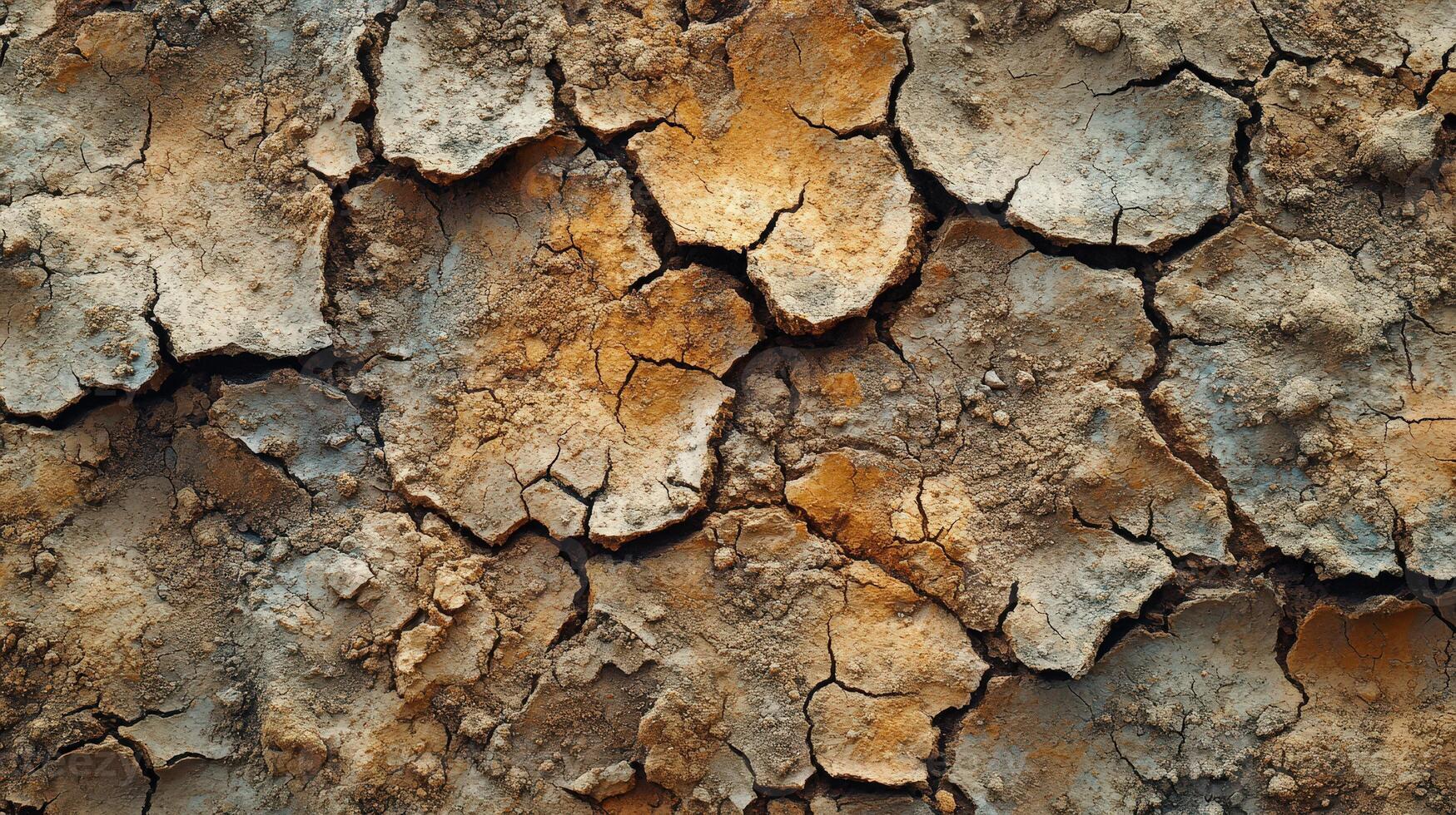 High Resolution Cracked Soil Texture Showcasing Dry Earth Patterns and Shades of Brown and Orange photo