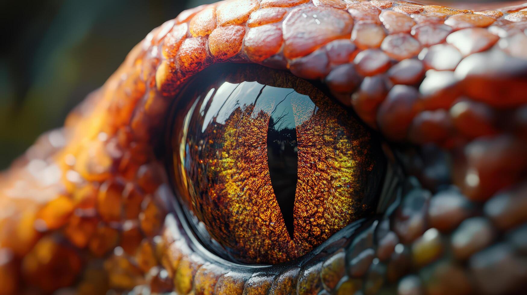 Captivating Close-Up of a Snake's Eye Revealing Intricate Details and Vibrant Colors in Natural Light photo