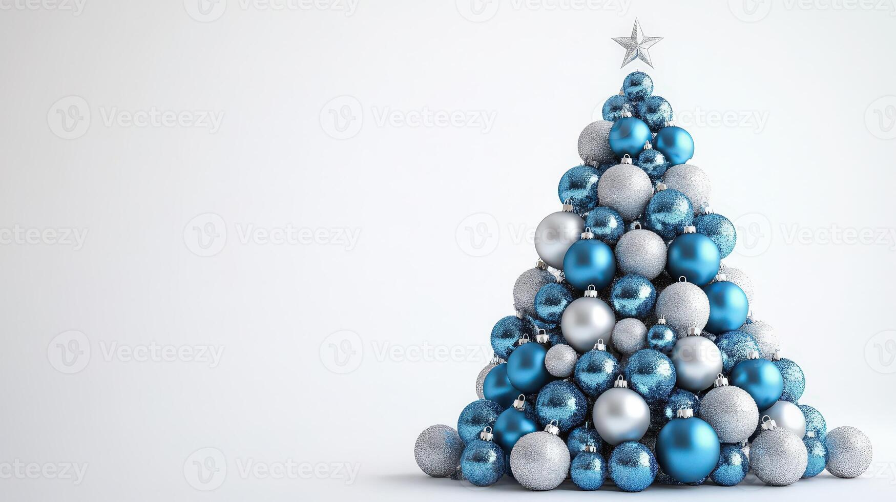 Beautiful Blue and Silver Christmas Tree Created With Ornaments on a White Background for Festive Decor photo