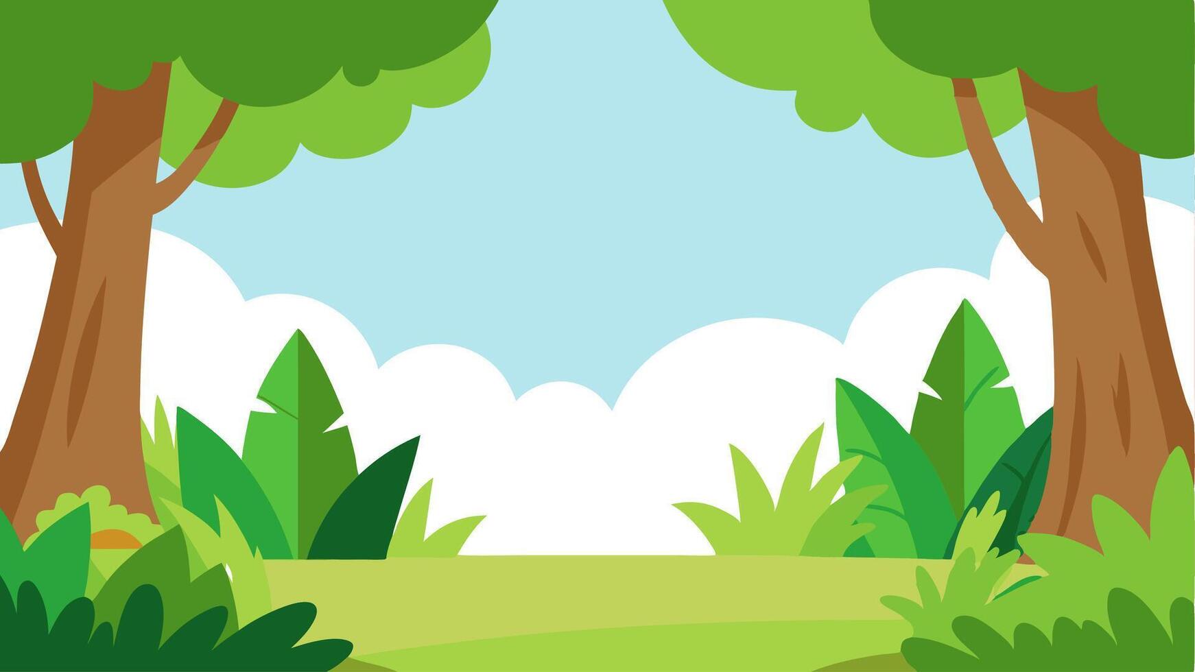 Simple Cartoon Jungle Background Lush Greenery and Tropical Wildlife vector