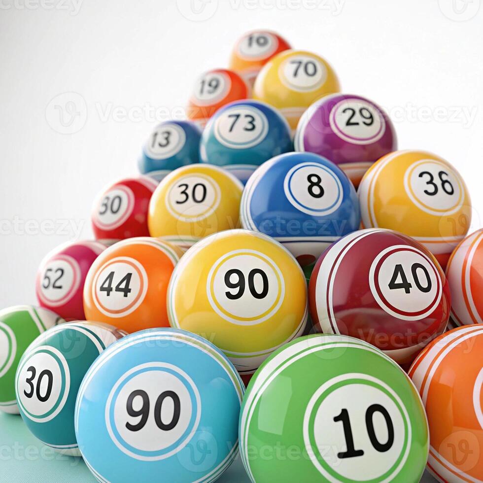 A pyramid of bingo balls with numbers on them photo