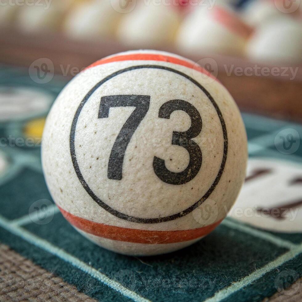 A billiard ball with the number 73 on it photo