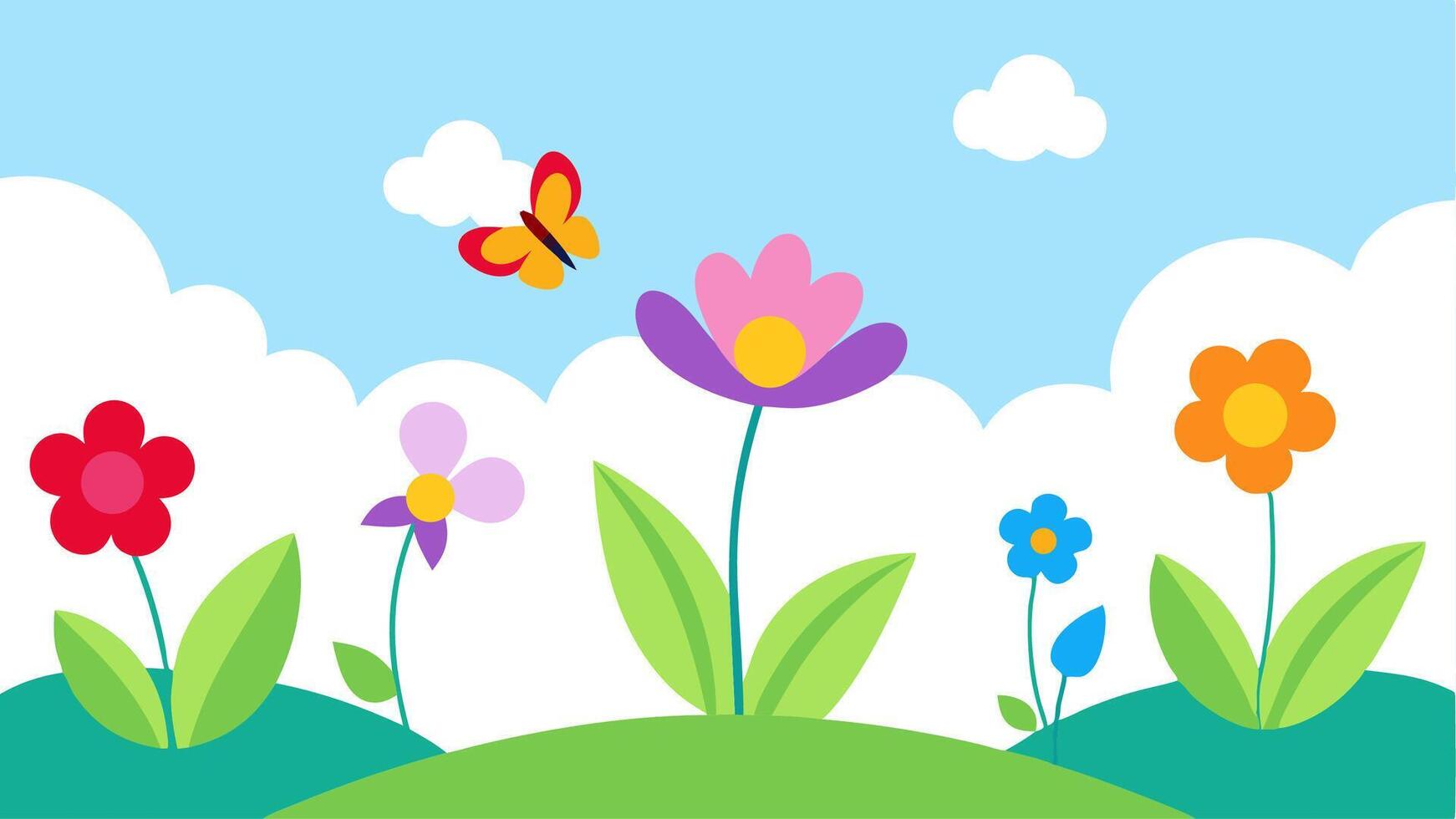 Peaceful Garden Scene with Colorful Flower and Tranquil Nature Setting vector
