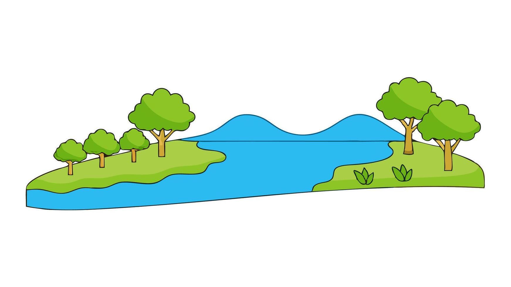 Peaceful Riverbank Scene in Flat Style with Water and Tranquil Nature vector