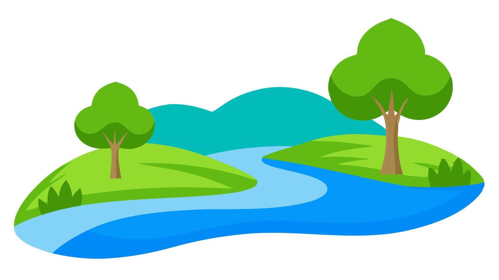 Peaceful Riverbank in Flat Style with Calm Water and Tranquil Nature vector