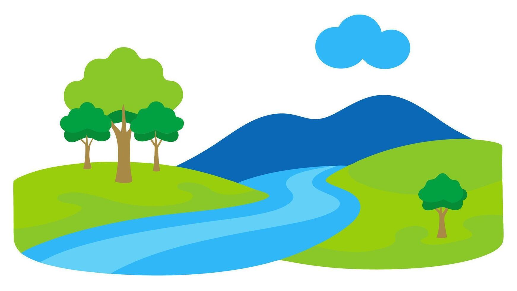 Peaceful Riverbank Scene in Flat Style with Calm Water vector