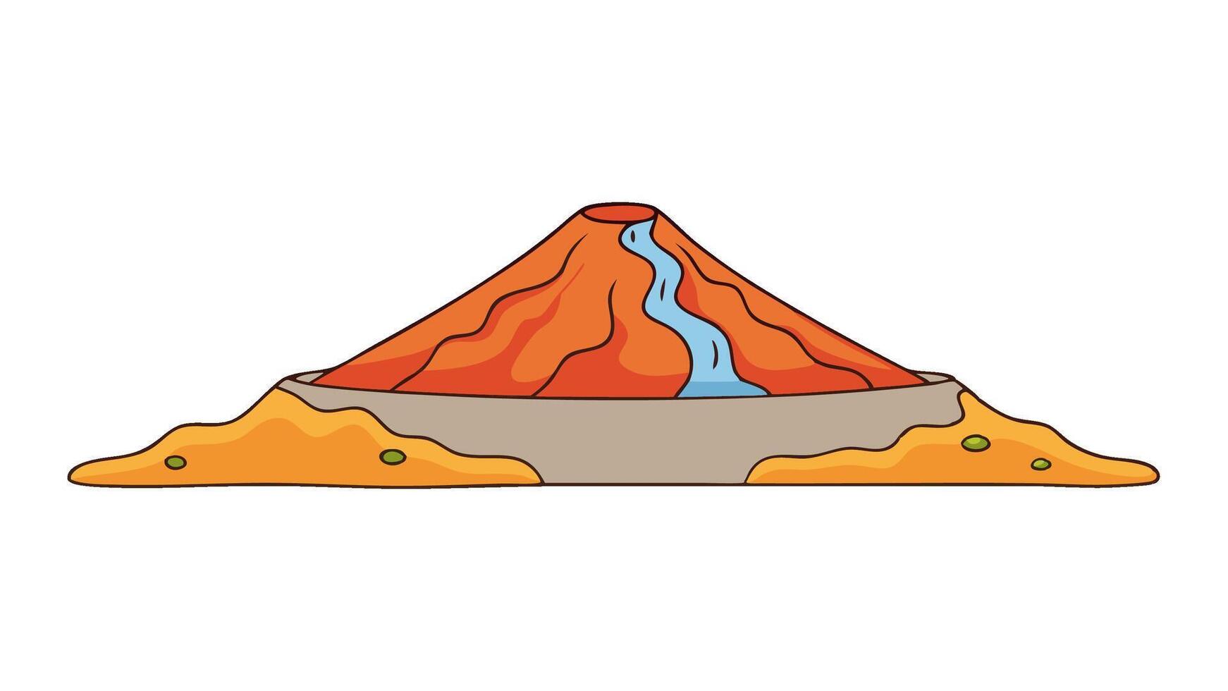 Simple Flat with Smoke Lava and Natural Mountain Landscape vector