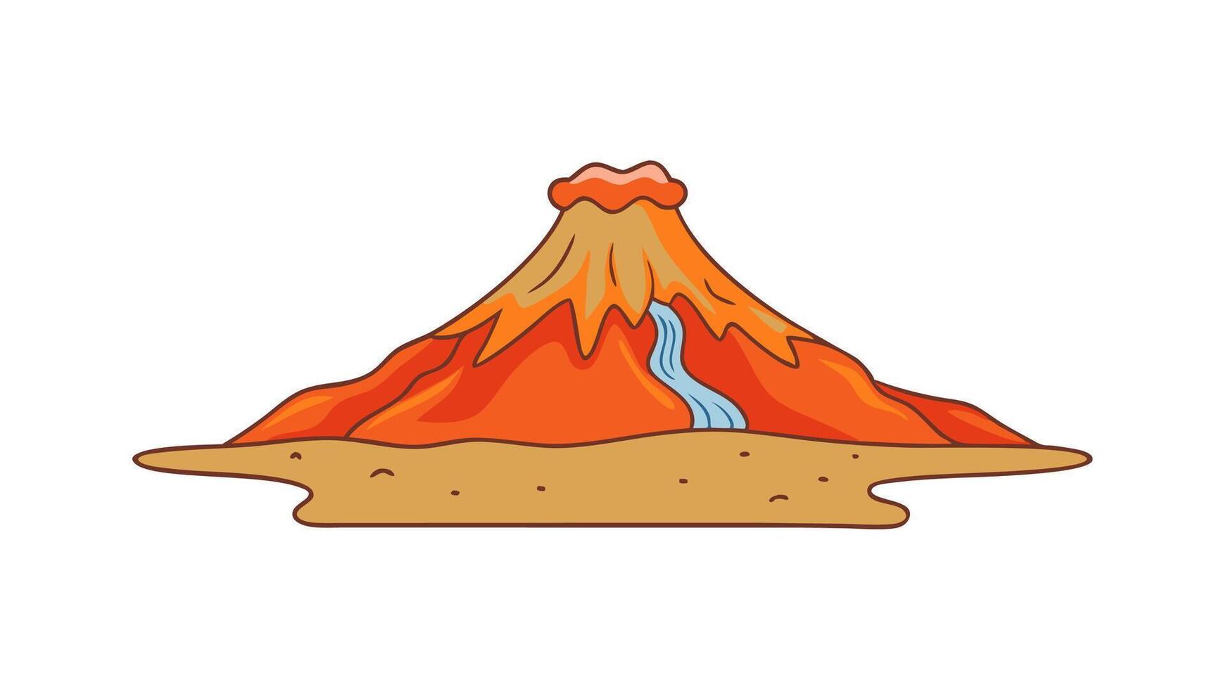 Simple Flat Scene of a Volcano with Smoke Lava and Natural Mountain vector