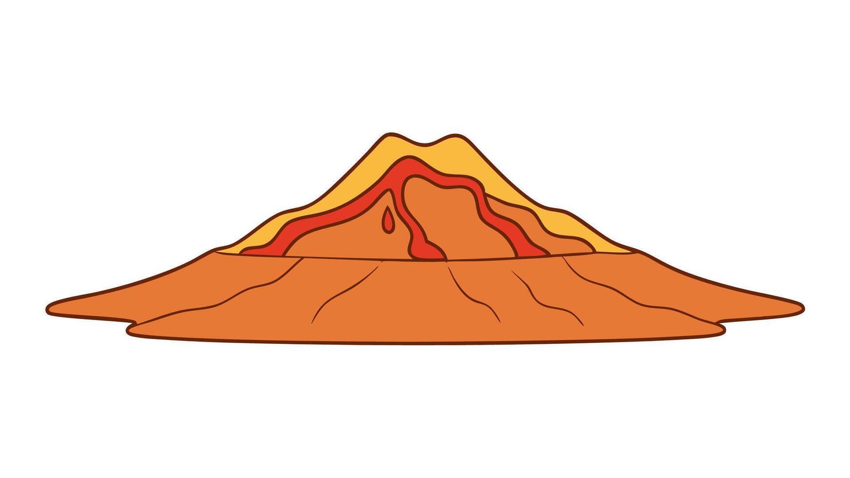 Simple Flat Scene of Volcano with Smoke Lava and Natural Mountain Landscape vector