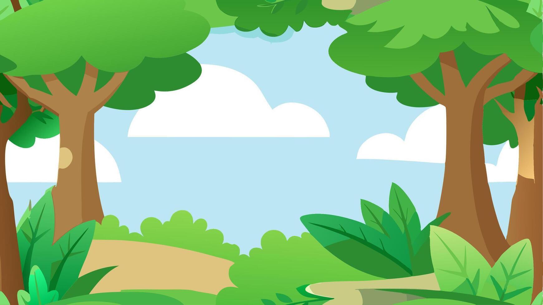 Simple Cartoon Jungle with Lush Greenery and Tropical Wildlife vector