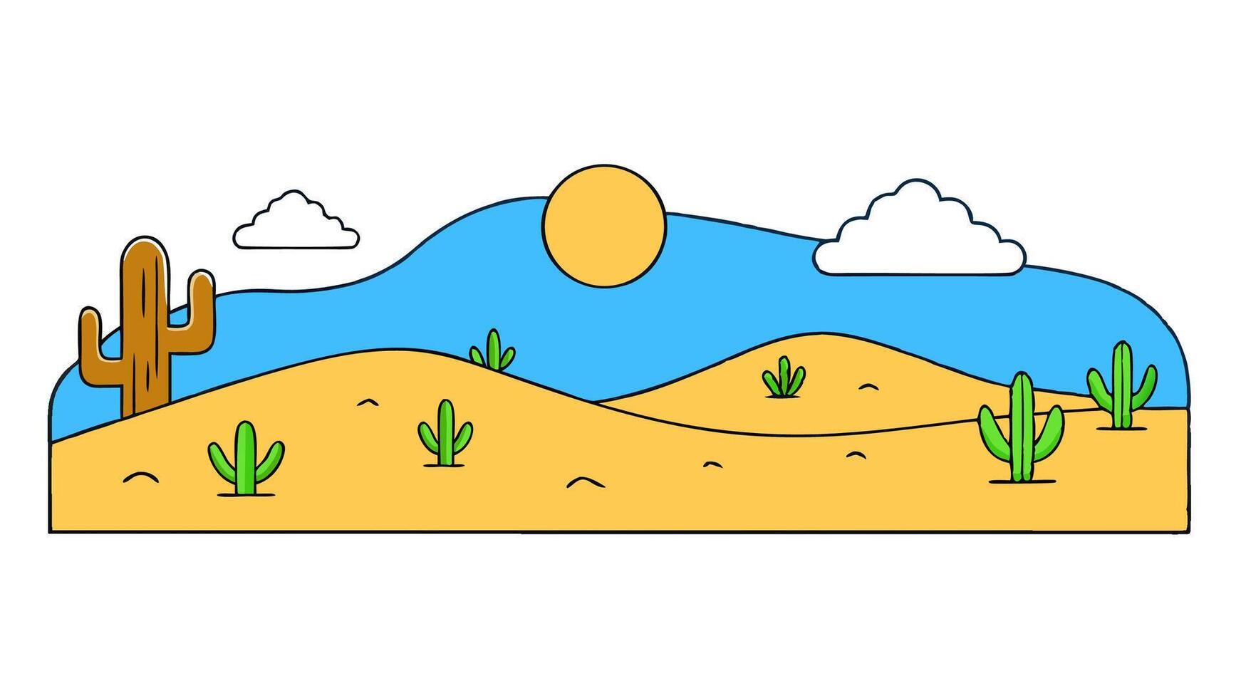 Simple Flat Desert Landscape with Cactus Scenery vector