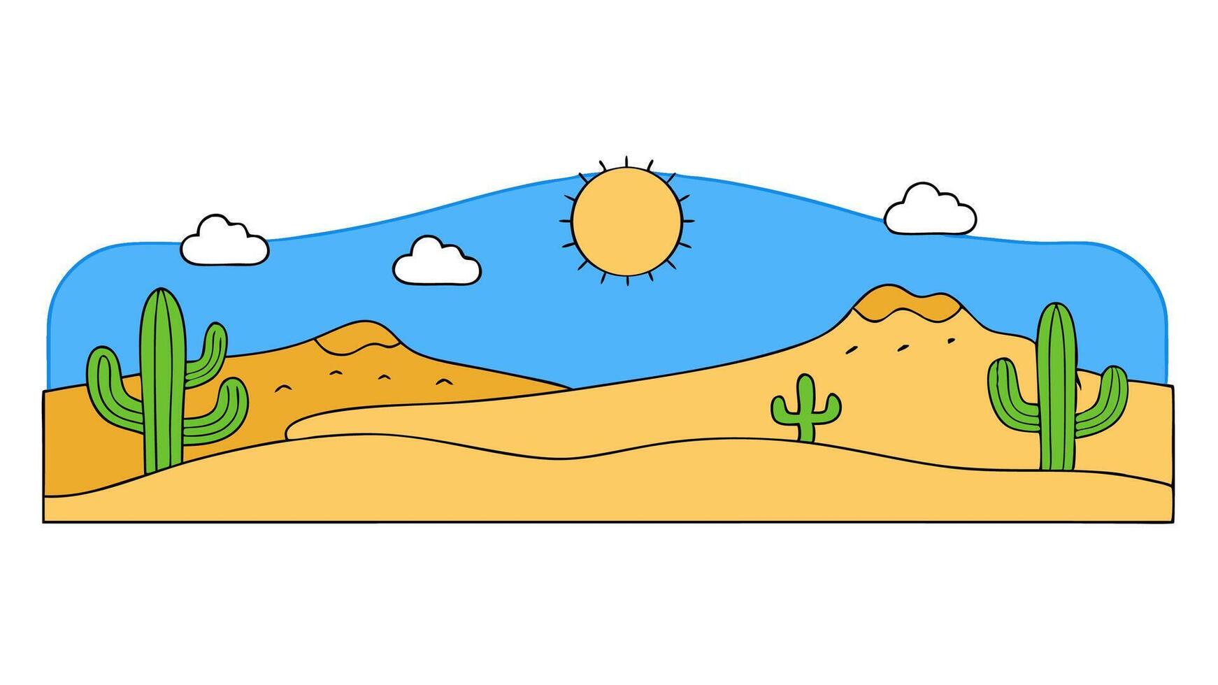 Simple Flat Desert Landscape Cactus and Sunny Arid Nature Scenery vector