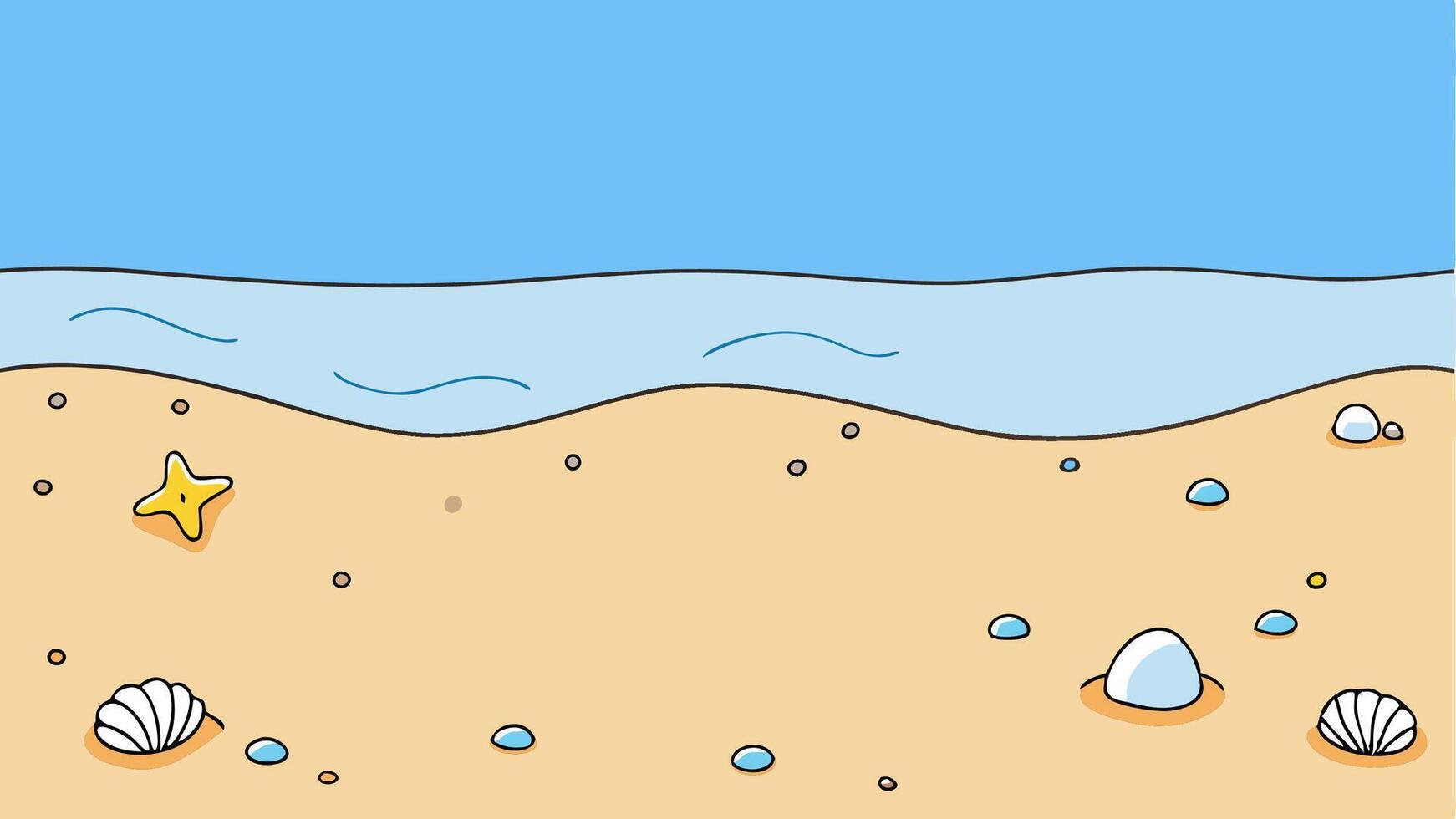 Simple Cartoon Style Beach Scene with Waves, Sand, Sunny Tropical Vibes vector