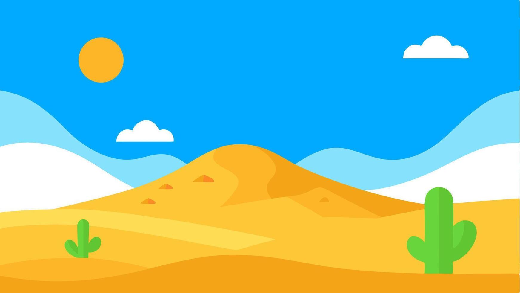 Simple Flat Desert Landscape with Cactus Sunny Nature Scenery vector