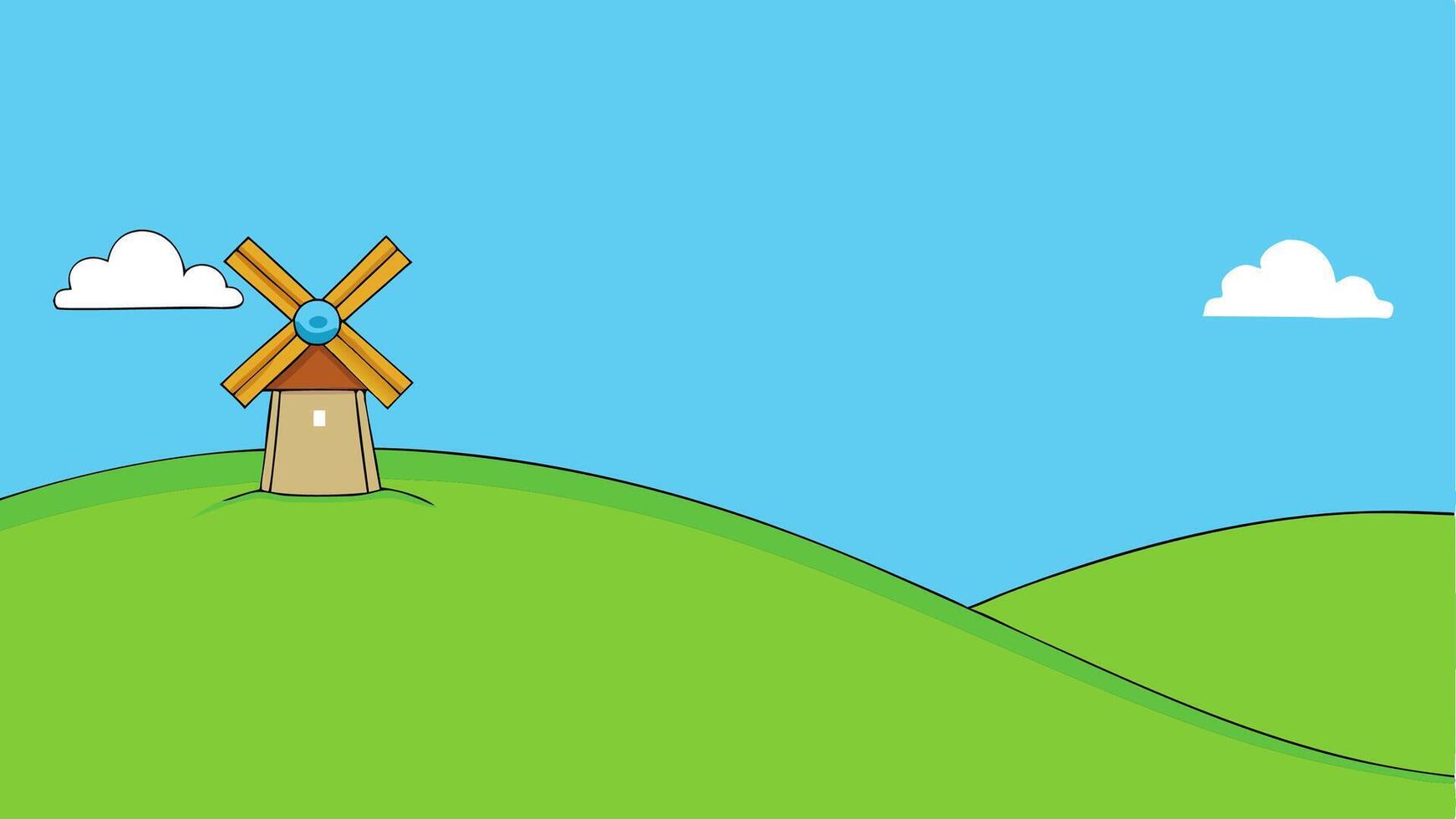Simple Countryside Scene with Windmill and Peaceful Rural Landscape vector