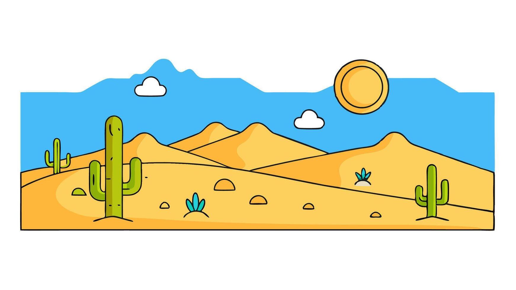 Flat Desert Landscape with Cactus and Sunny Arid Nature vector
