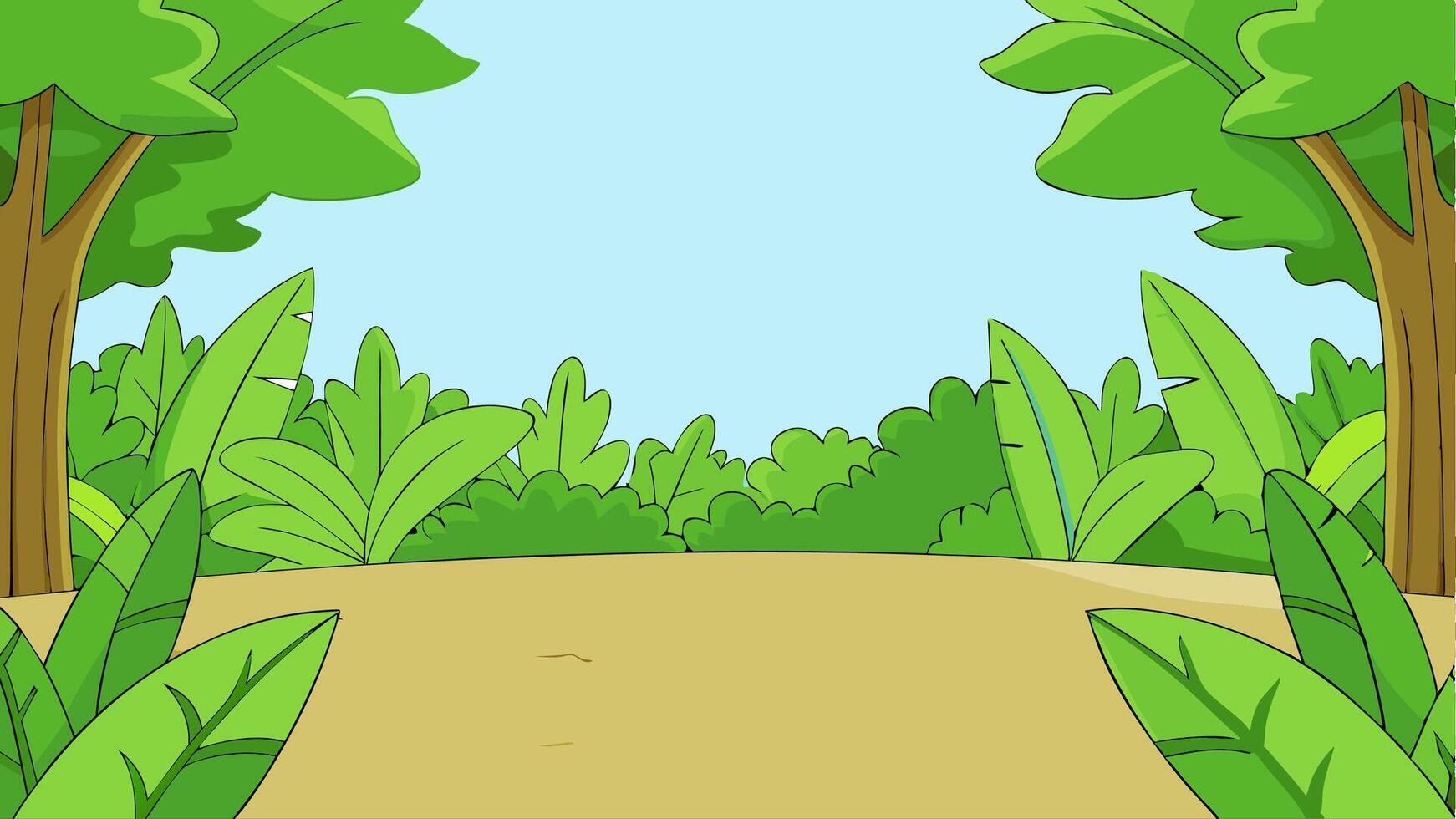 Simple Cartoon Jungle Lush Greenery and Tropical Wildlife vector