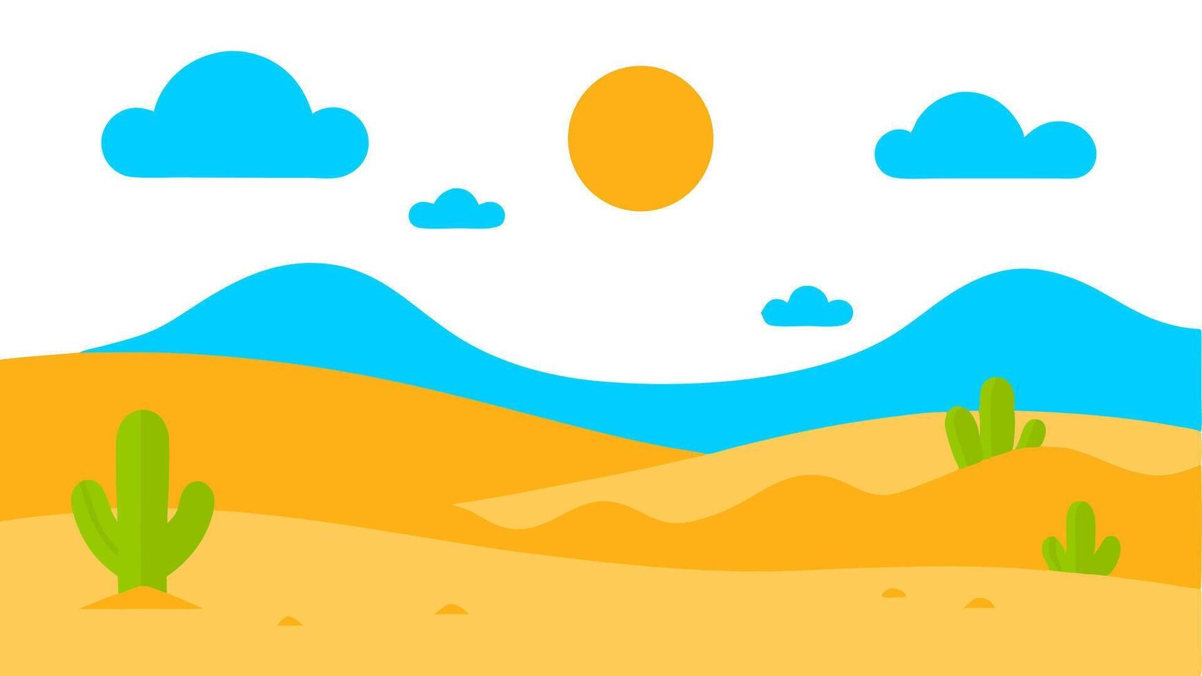 Simple Flat Desert Landscape with Cactus and Sunny Arid Nature vector