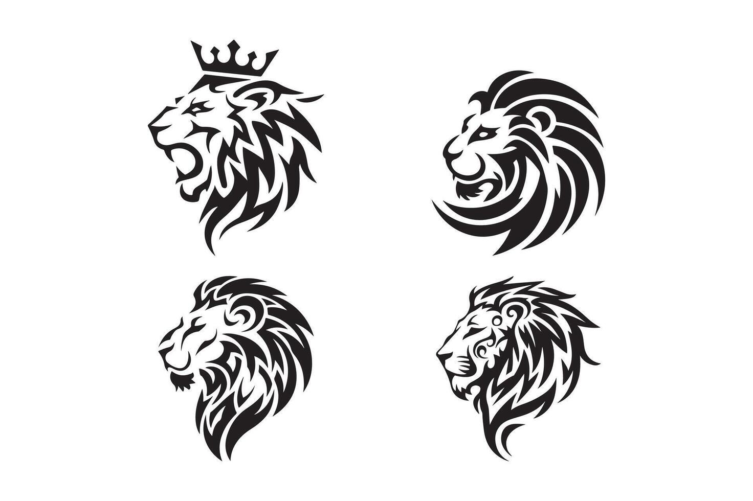Tribal Lion Head Set Majestic Tattoo Style Lion Illustrations vector
