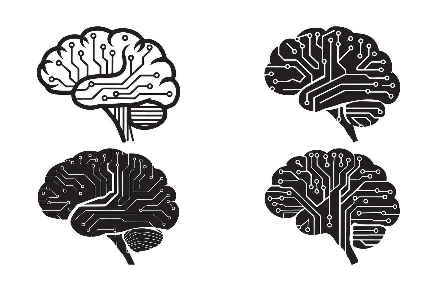 Artificial Intelligence Circuit Brain Futuristic Tech Mind Logo Illustration vector