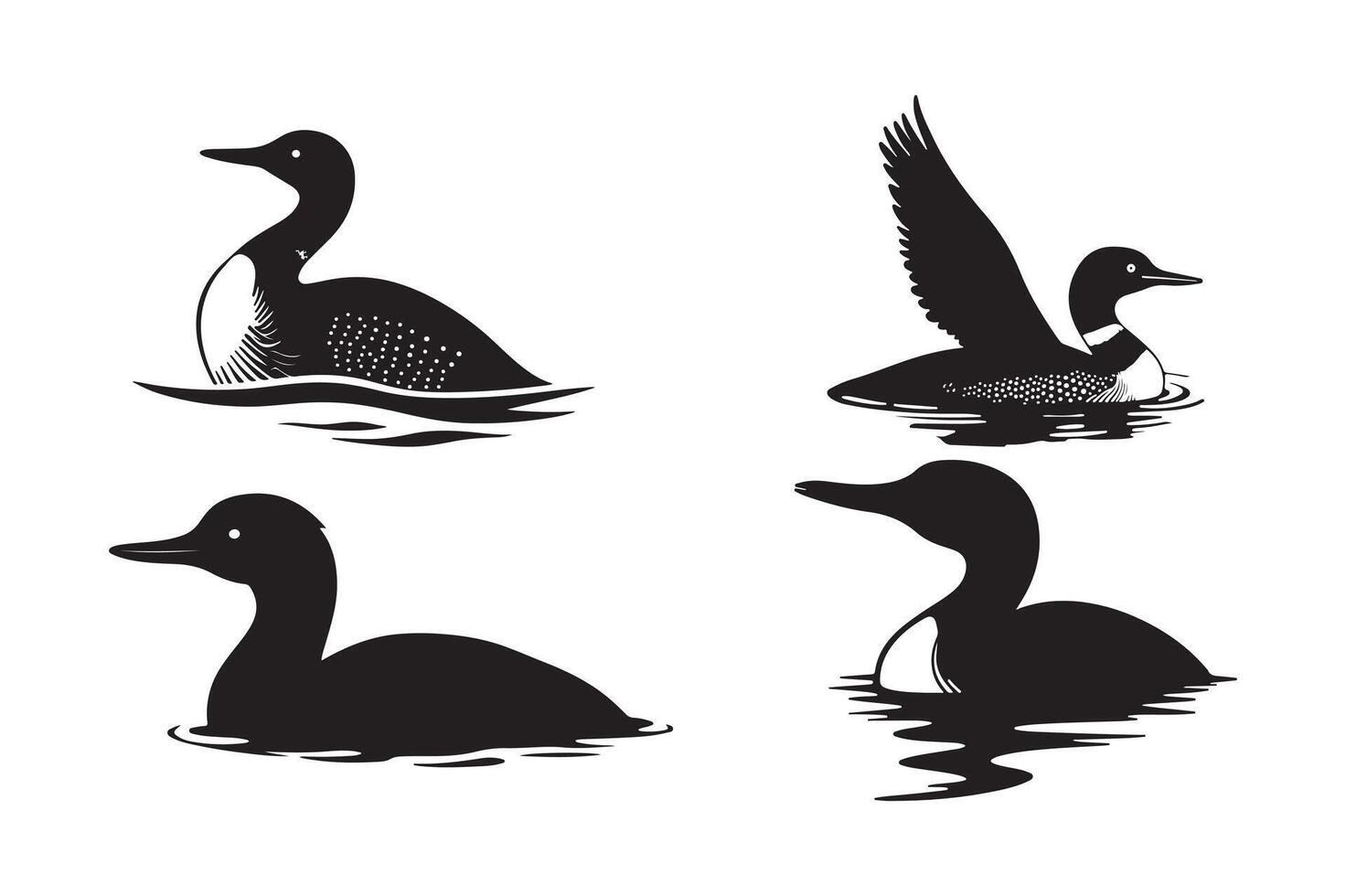 Common Loon Silhouette Set Lake Bird Waterfowl Illustrations vector