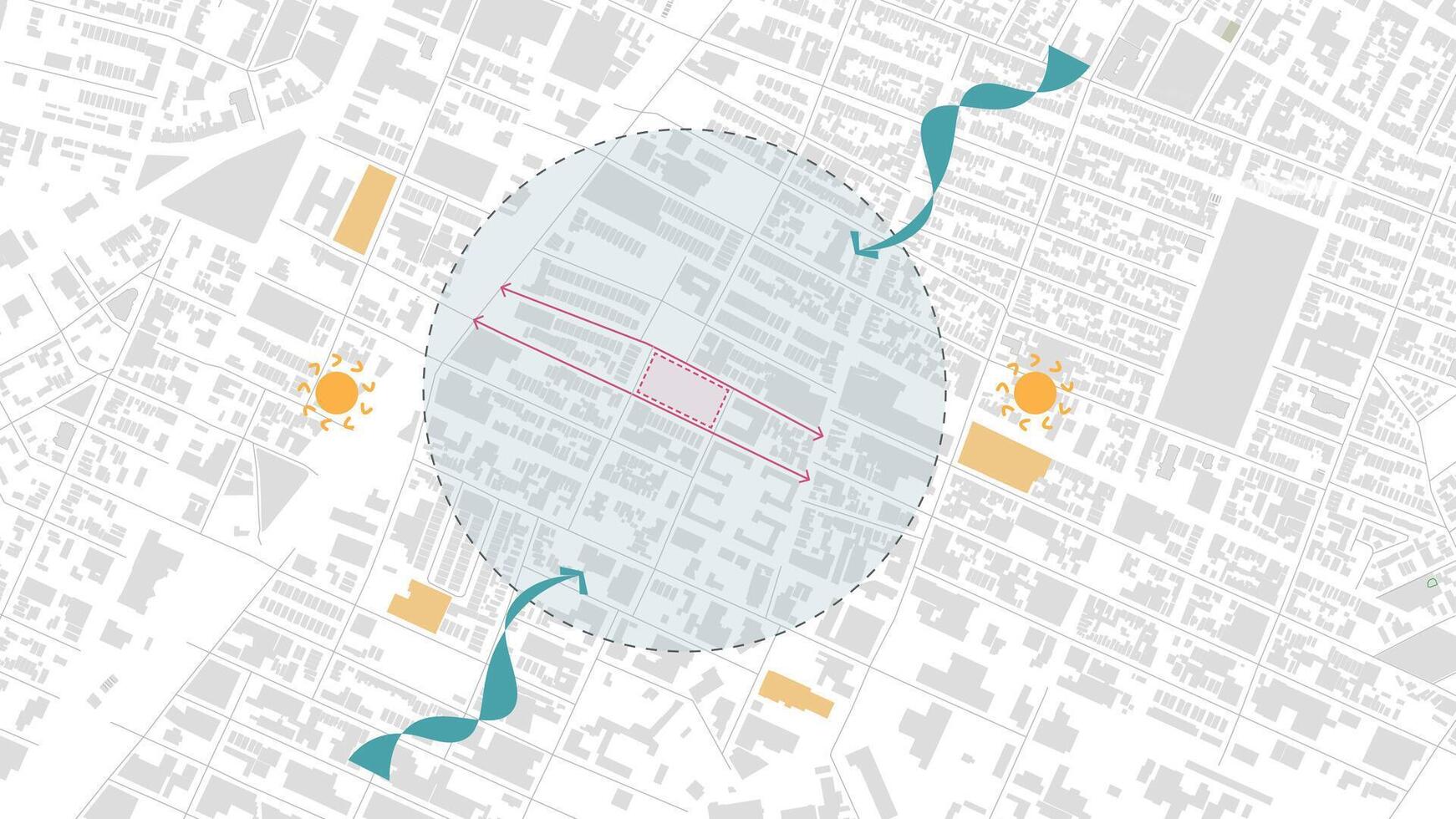 architecture site analysis symbol icon element drawing graphic flat isolated . architecture element line sun wind sound sun path a vegetation. vector