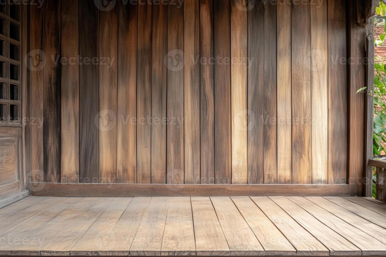 Wooden floor and wooden wall in an old house photo