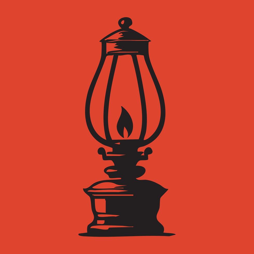 Old-Fashioned Kerosene Lamp Silhouette vector