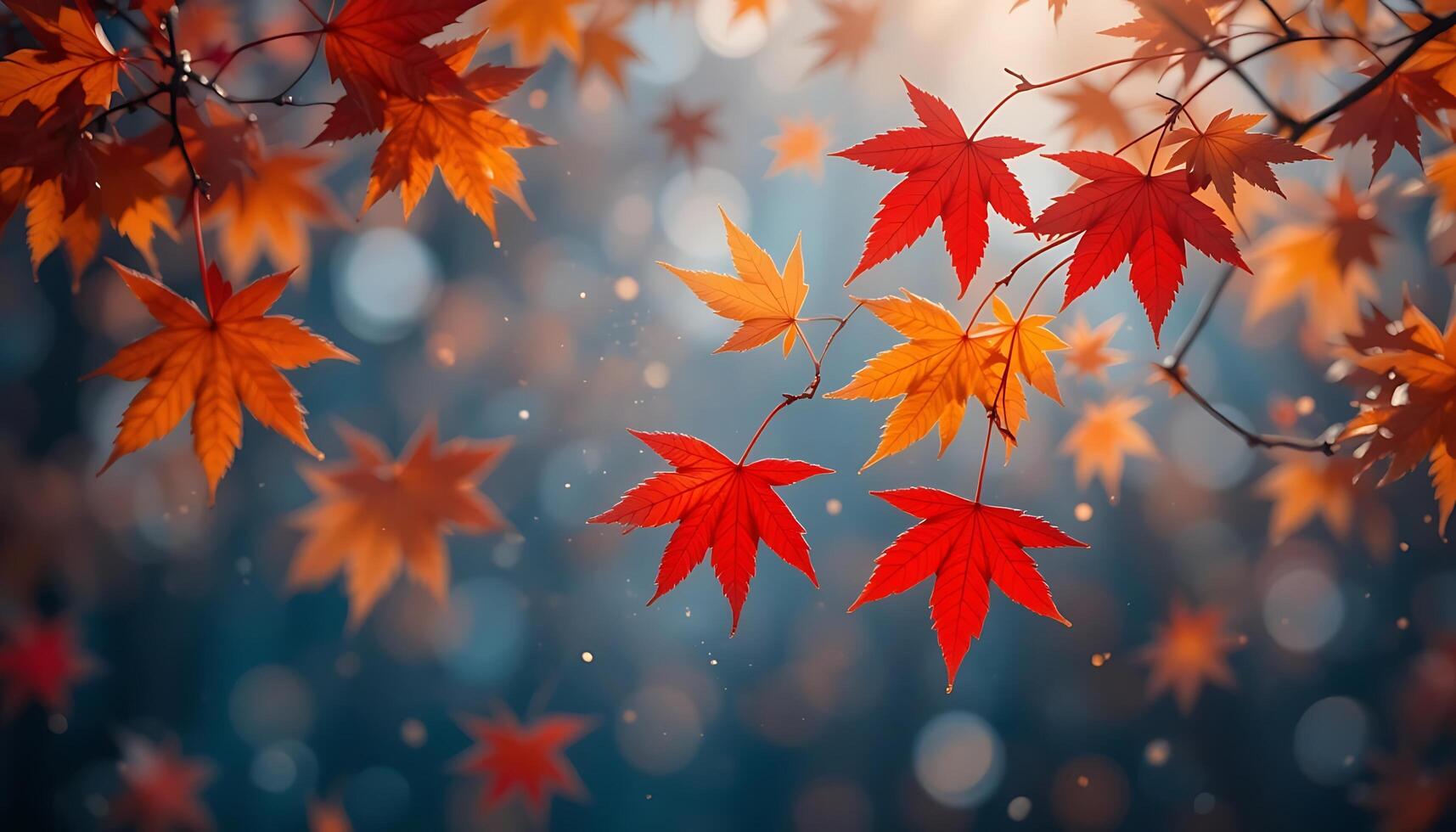Autumn Maple Leaves, Red and Orange, Bokeh Lights photo