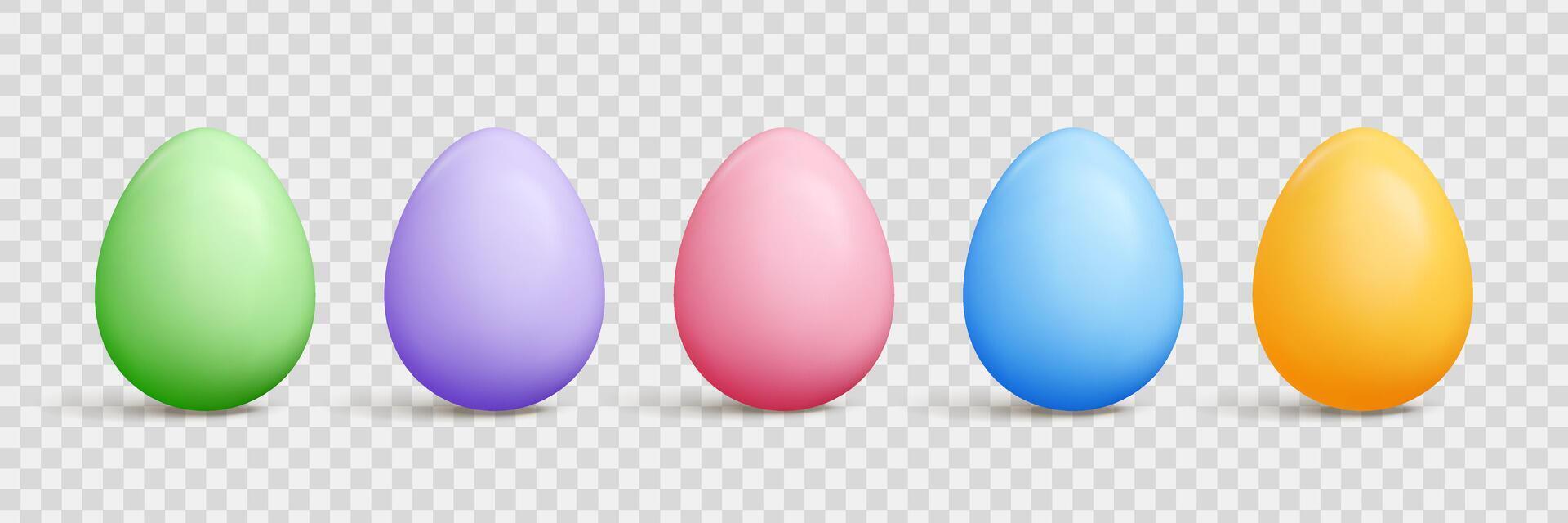 Cartoon Easter 3d egg with shadow set - solid vibrant colors oval shapes, decorative polka dots, striped lines vector