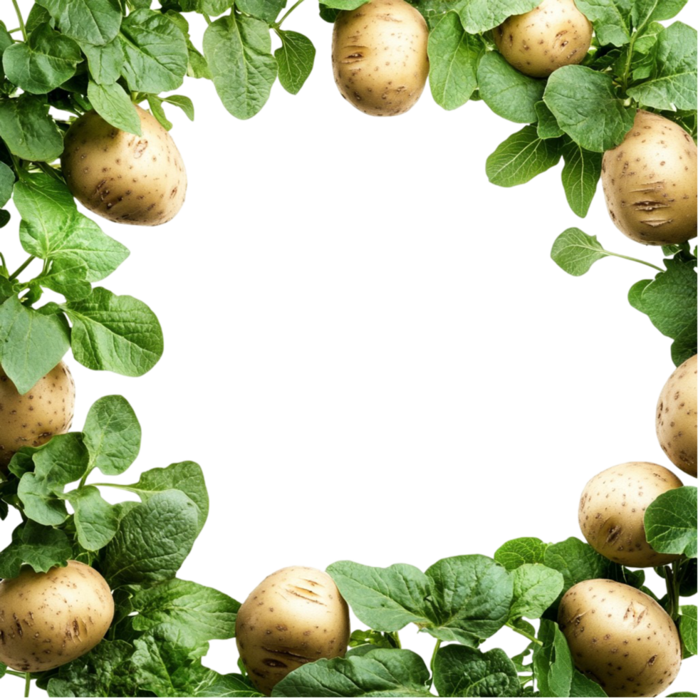 A Beautiful Frame Made Of Potatoes And Leaves Isolated On A Transparent Background png