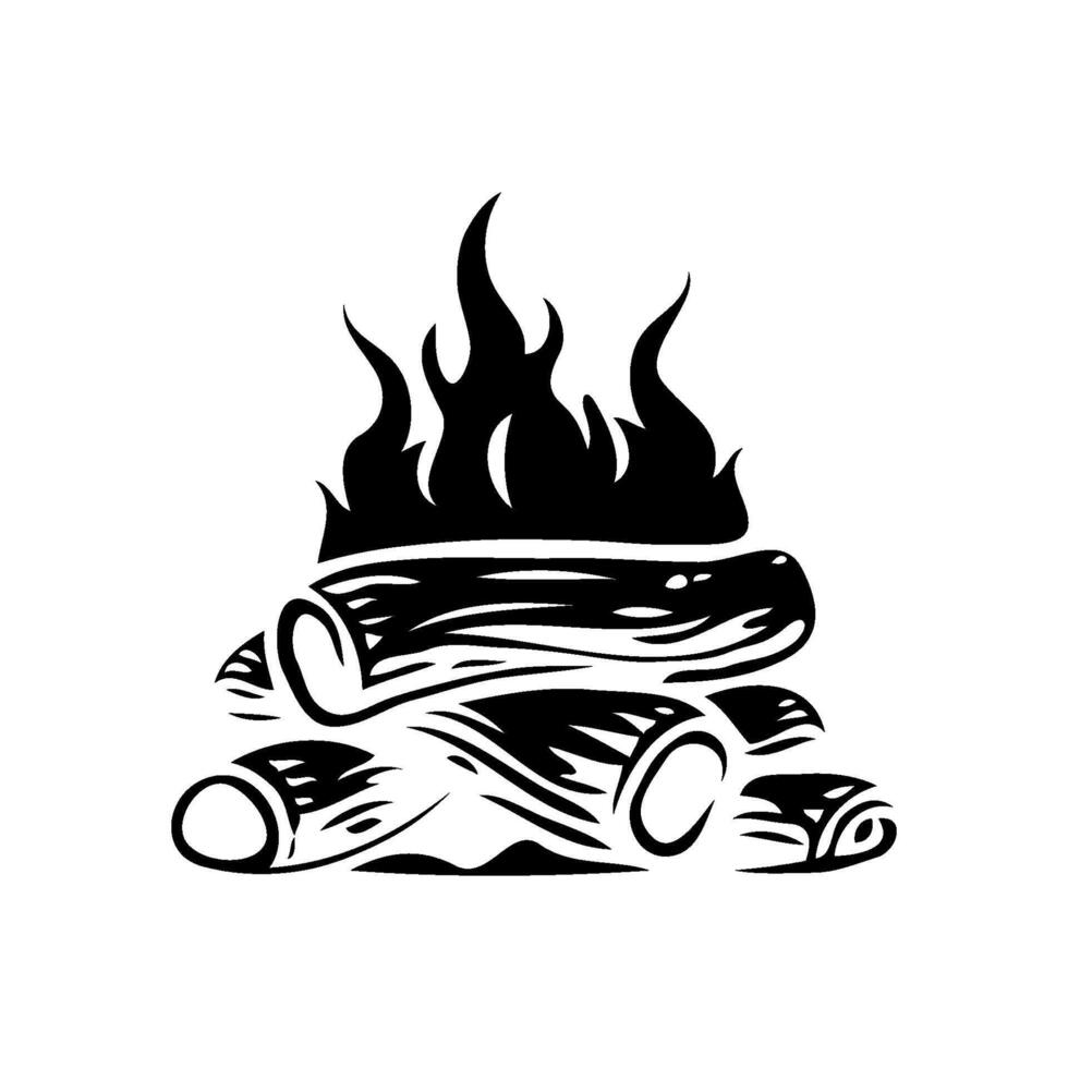 A silhouette of a fire with a pile wood is stacked on top of each other. vector