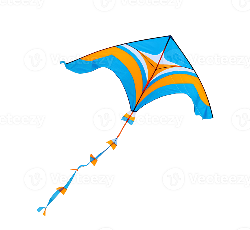 Fun and playful kite with a long flowing tail, caught mid-flight, perfect for kids' outdoor games and activities isolated on transparent background png