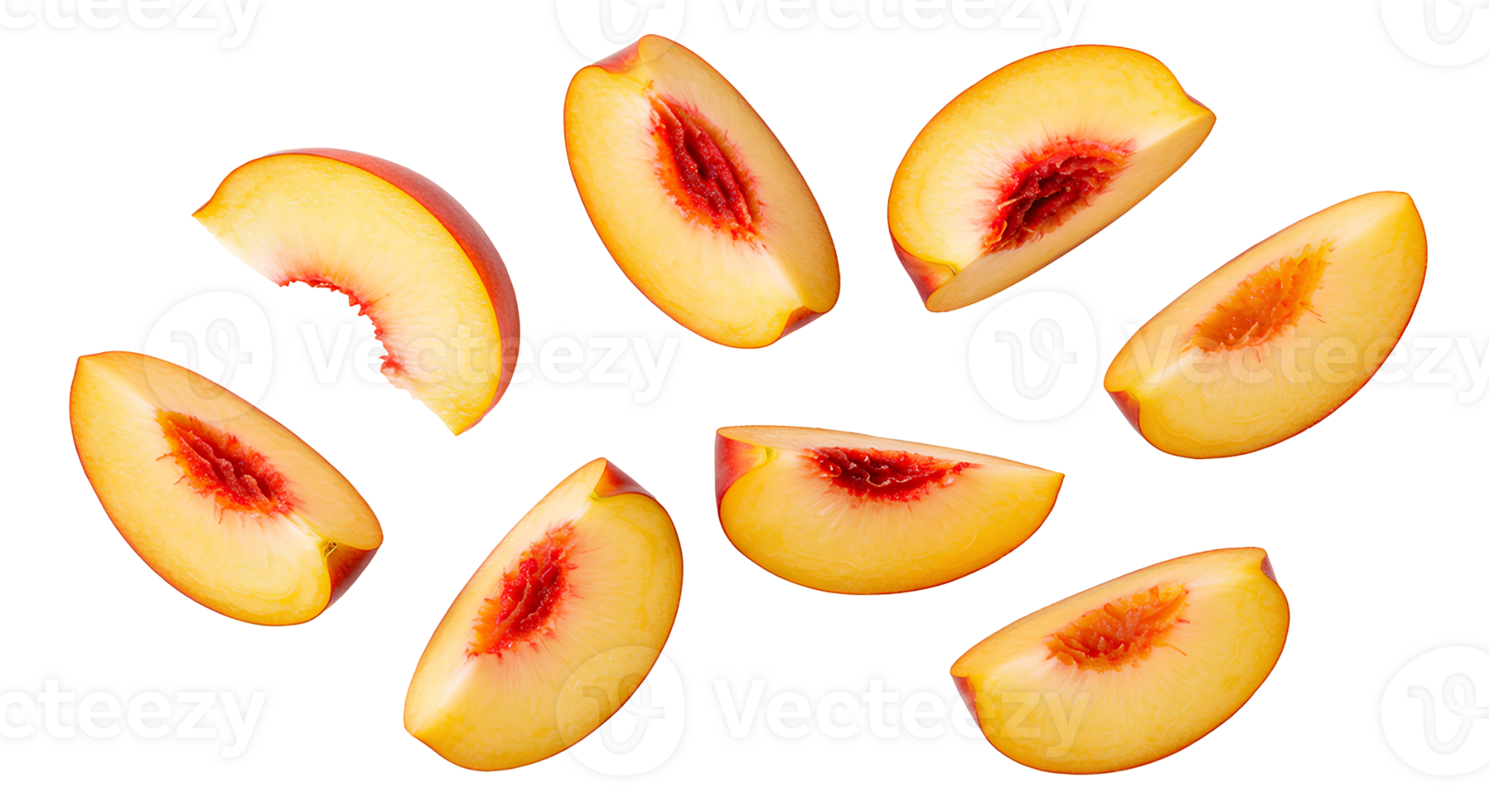 Ripe nectarine slices isolated for use in grocery store ads, meal planning visuals, and recipe websites png