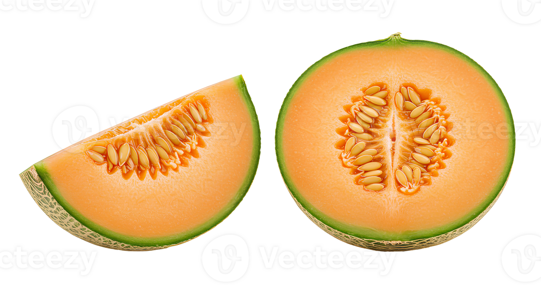 Fresh sliced cantaloupe fruit isolated on transparent background for healthy food and summer fruit designs png