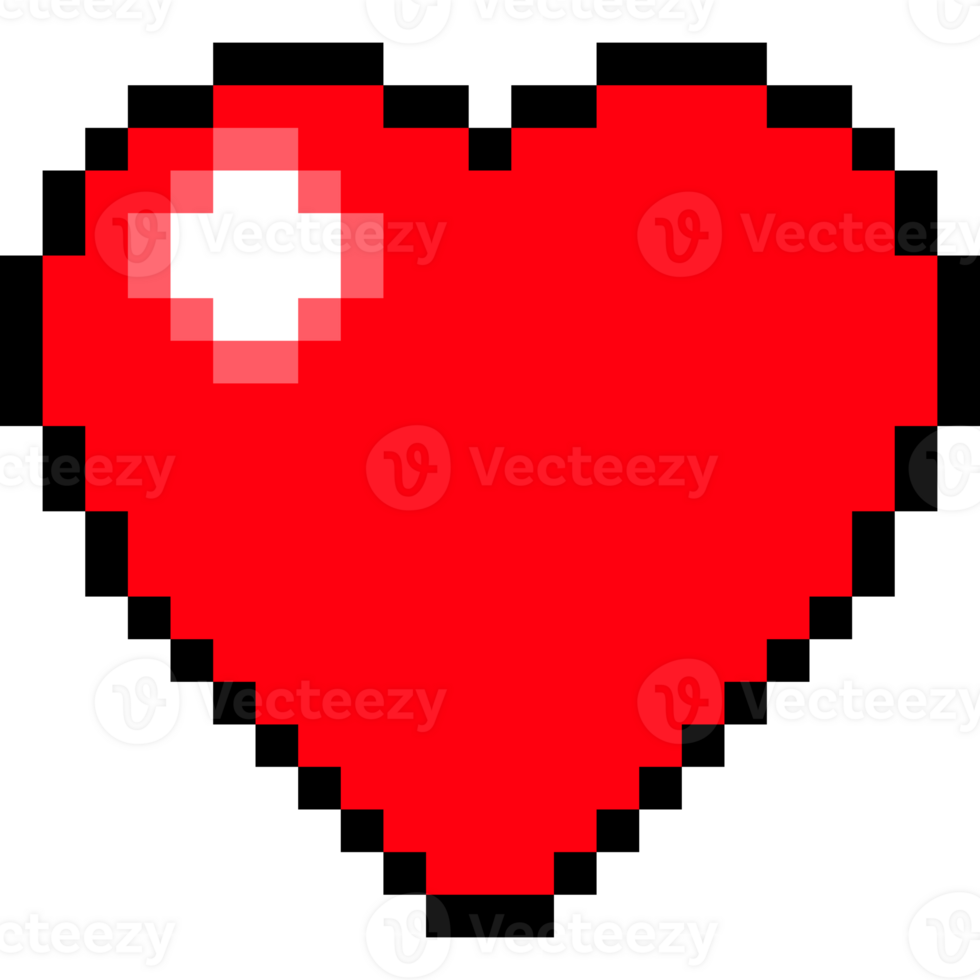 red heart. Heart shaped pixel art style. Pixelated icon png