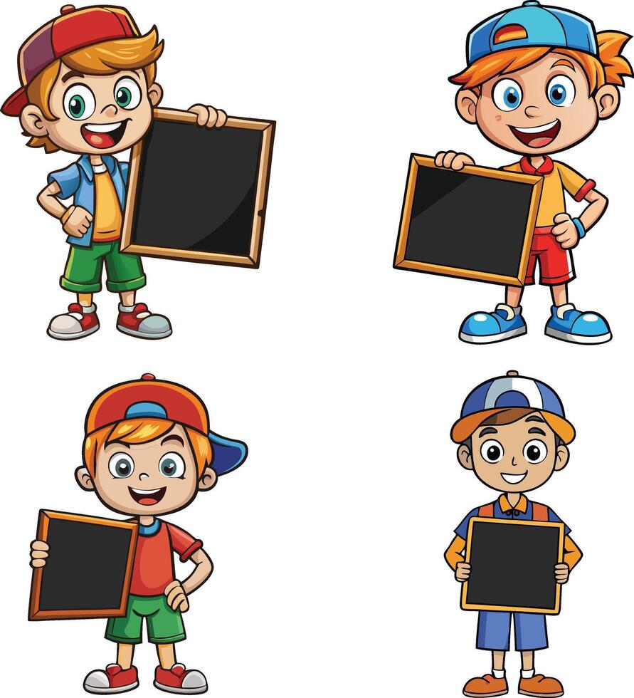Cartoon Boys Holding Blank Blackboards for Your Text vector