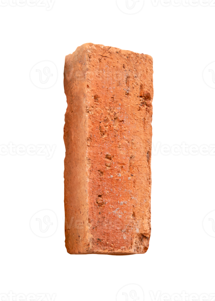 A cracked old red or orange brick isolated with clipping path in file format png